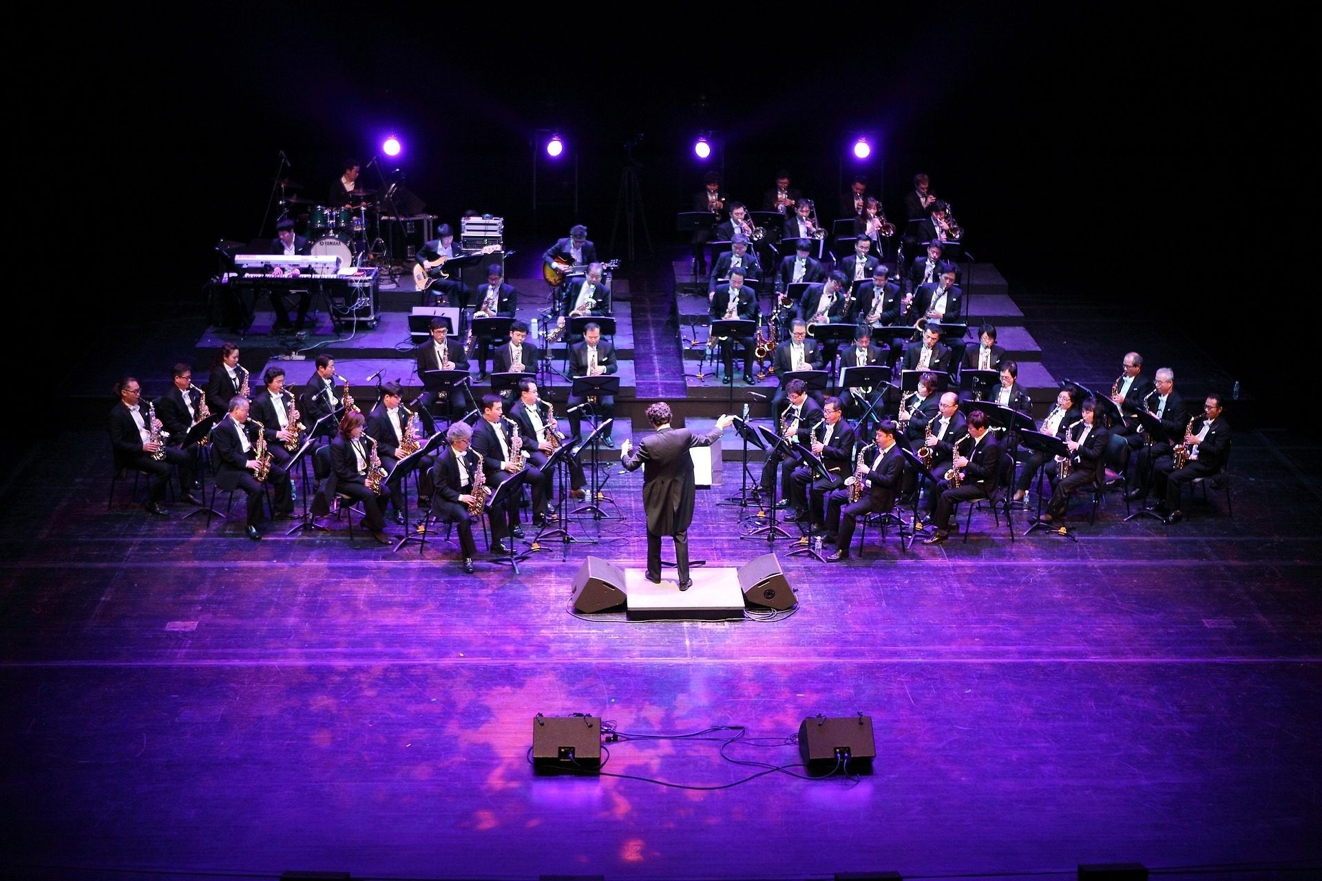 An orchestra performing on stage